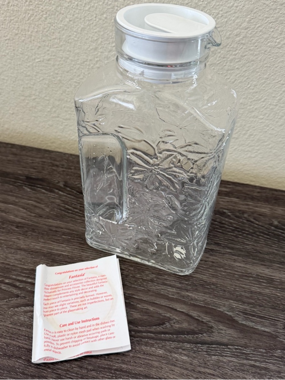 Princess House Clear Floral Refrigerator Jug #560